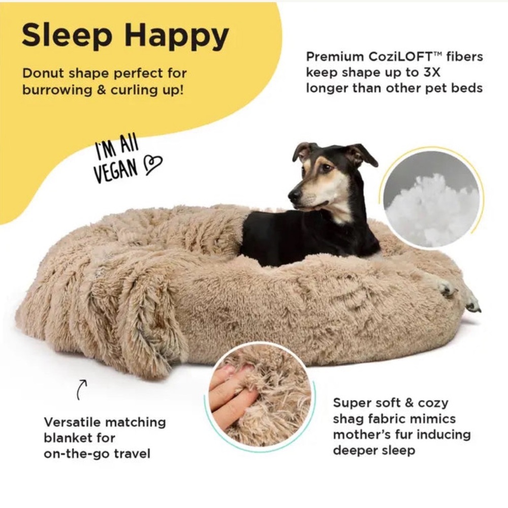 DONUT SHAG BUNDLE BED AND BLANKET TAUPE 36"X36"